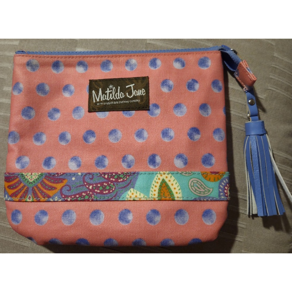 Matilda Jane Clothing Company Cosmetic/Makeup Pouch Pink With Blue Polka Dot